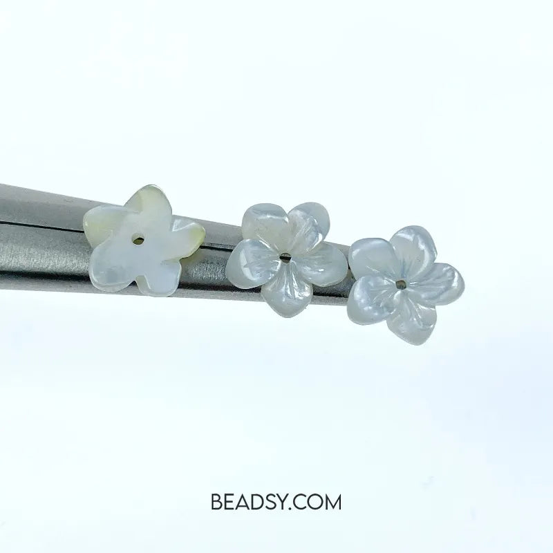 10pc Floral Beads White Mother Of Pearl 10mm Hand Carved For Bridal Jewelry Making WM-0039