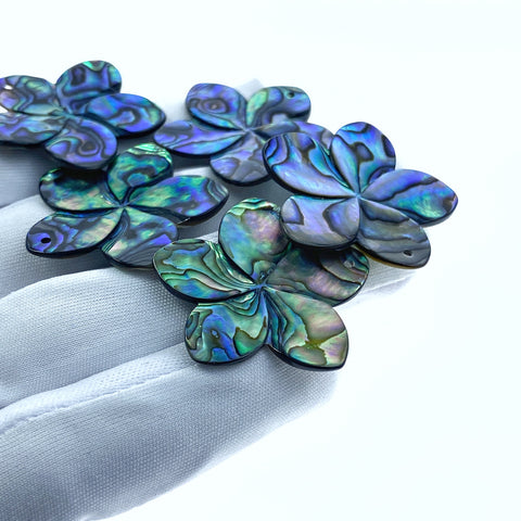 2pc Abalone Shell Plumeria Flower Beads 30mm Hand Carved Hawaii Tropical Design Natural Organic Pendants For Jewelry Earring Making AB-0003