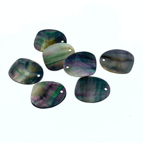 10pc Disc Drop Beads Black Mother Of Pearl 21mm Natural Hand Carved BM-0109