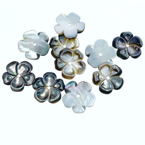 6pc 20mm Hand Carved Black Mother of Pearl 5-petal Flower Beads BM-0088