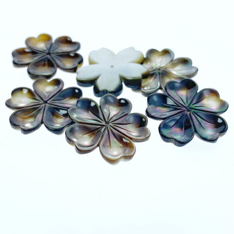 6pc Flower Beads Black Mother Of Pearl Flower 20mm Hand Made Natural Pearl BM-0082