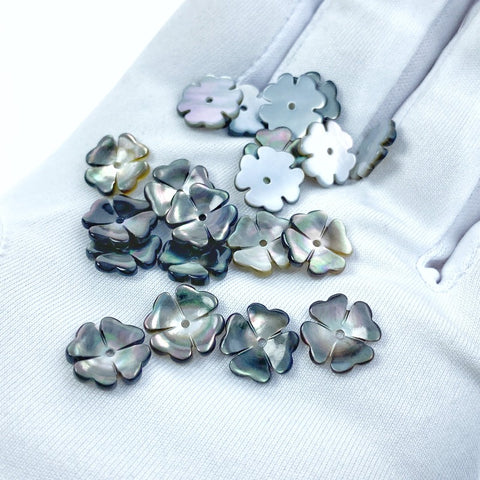 10pc Flower Shaped Black Mother Of Pearl Beads 10mm Hand Carved Charms DIY Jewelry BM-0002