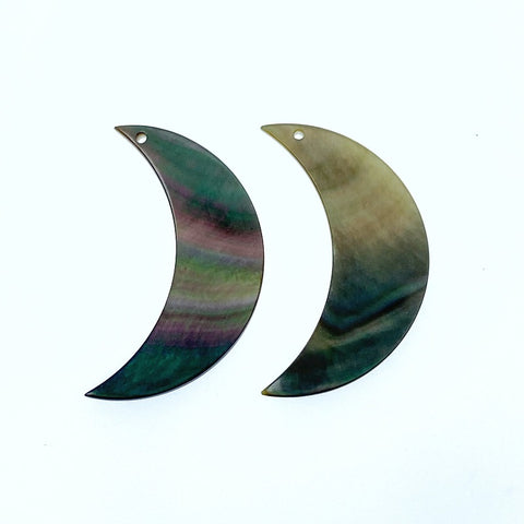 Crescent Moon Beads Black Mother Of Pearl 32mm Black Shell Charms BM-0106