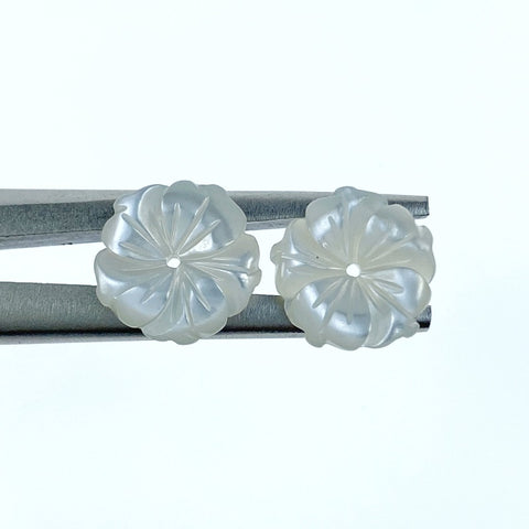 Bauhinia Flower Beads White Mother Of Pearl 12mm Hand Carved WM-0208