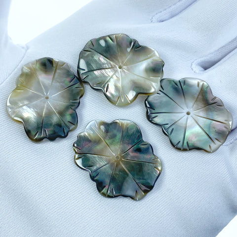 2pc Black Mother Of Pearl Lotus Leaf Beads 25mm Hand Carved For DIY Jewelry Earring Making Charms Pendants Natural Black Pearl BM-0084