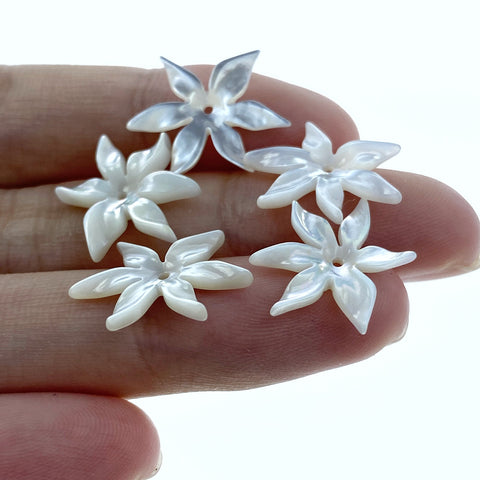 6pc Mother Of Pearl Flower Beads Charms 17mm White Tropical Hawaii Minimalist Design For Jewelry Earrings Making DIY Hand Carved WM-0007