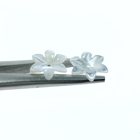 Tropical Flower Beads White Mother Of Pearl 14mm Hand Carved WM-0076