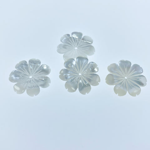 6pc Hand Carved White Mother of Pearl 18mm Daisy Flower Beads WM-0213