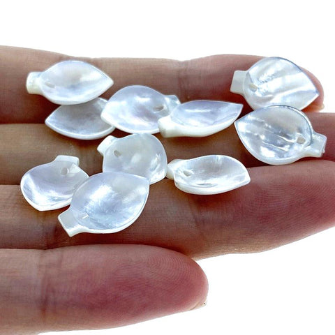 10pc Calla Lily Flower Beads White Mother Of Pearl 14mm Hand Carved WM-0053