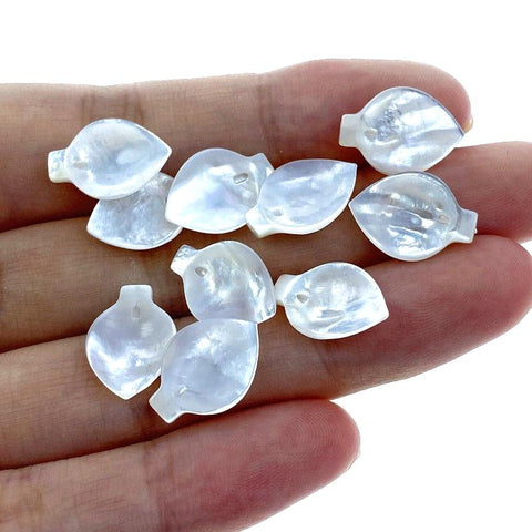 10pc Calla Lily Flower Beads White Mother Of Pearl 14mm Hand Carved WM-0053