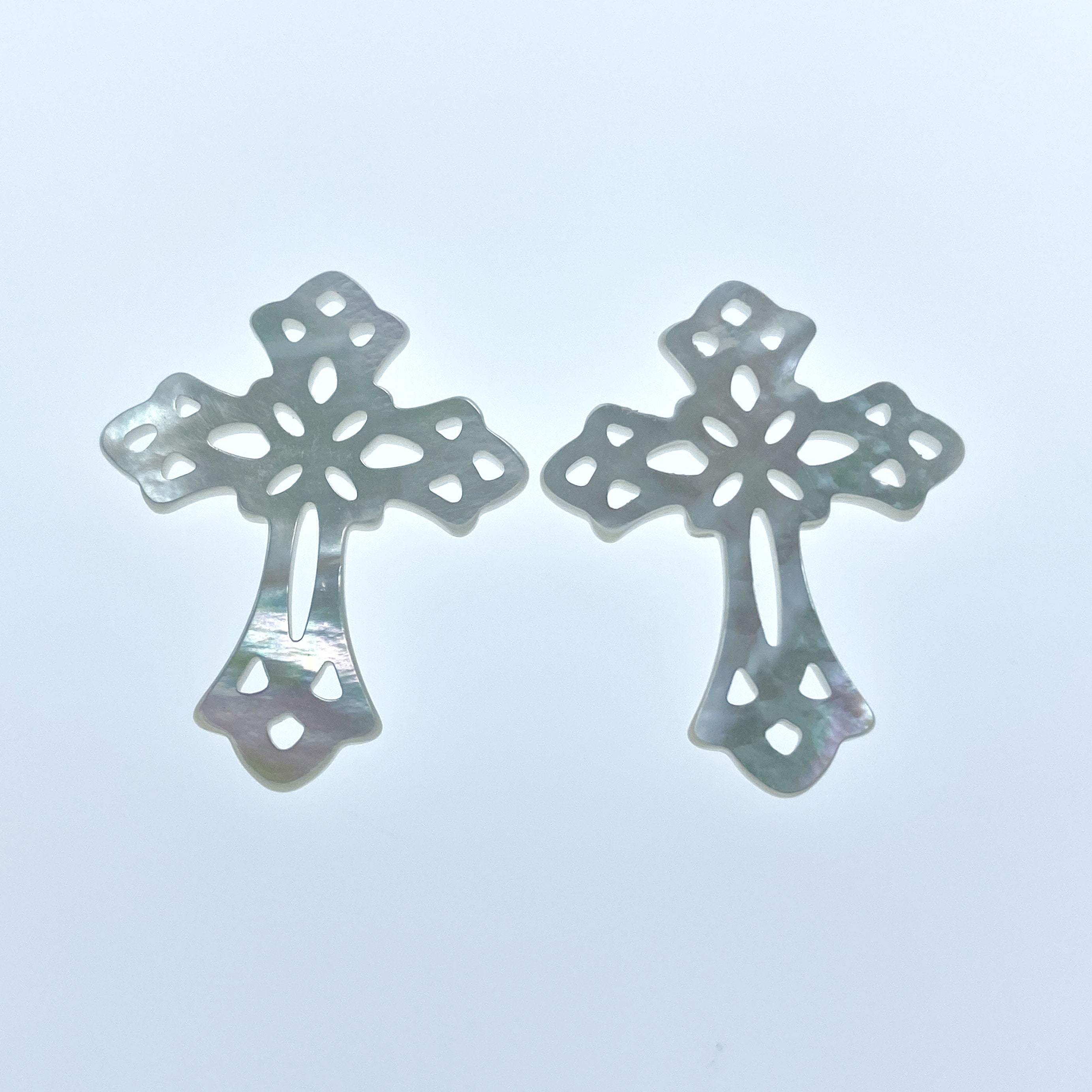 2pc 24mm x 30mm Organic White Mother of Pearl Filigree Cross Connectors Pendants WM-0224