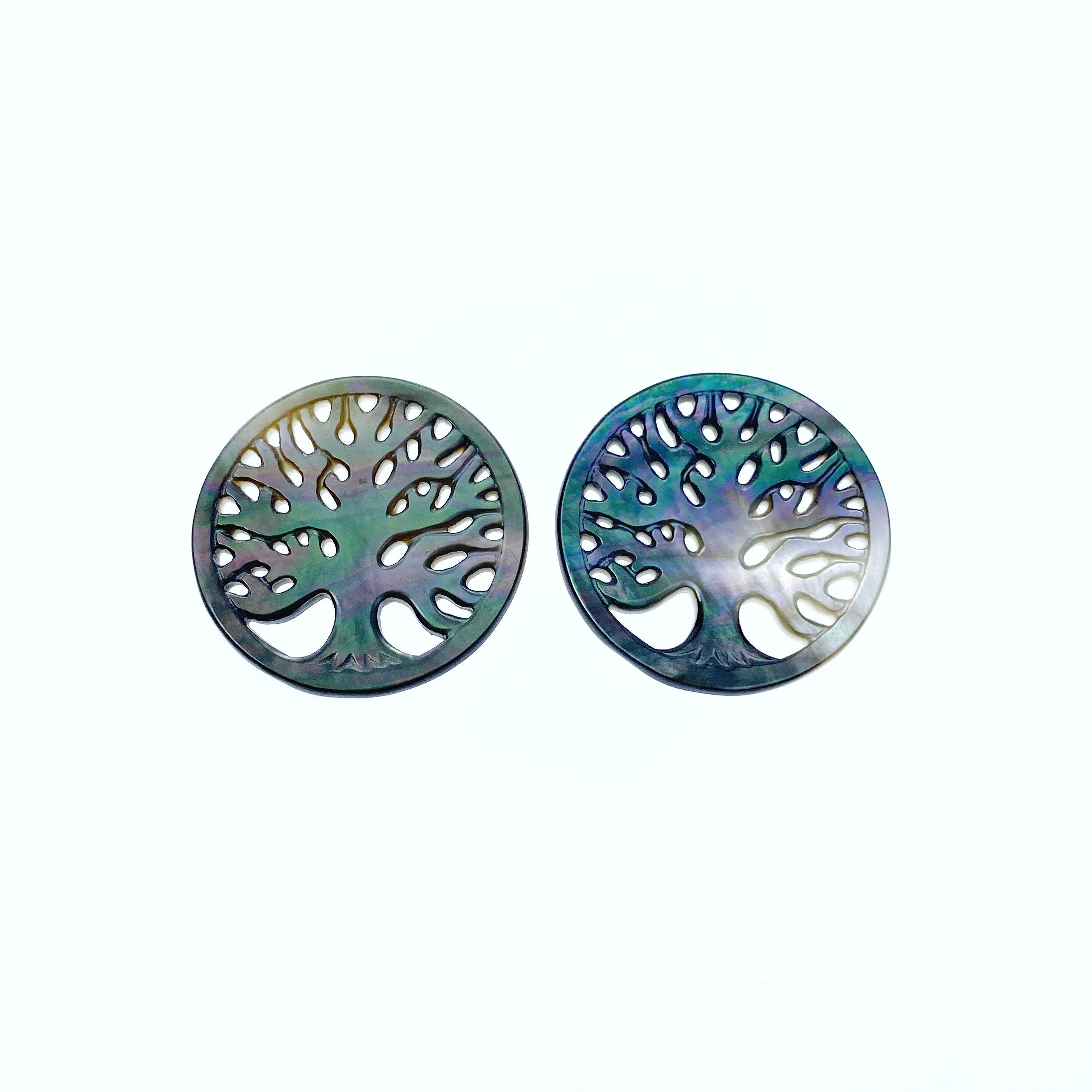 2pc Black Tree Of Life Mother Of Pearl Beads Pendants Charms 20mm Natural Organic For Jewelry Earring Making Natural Organic Nature BM-0044