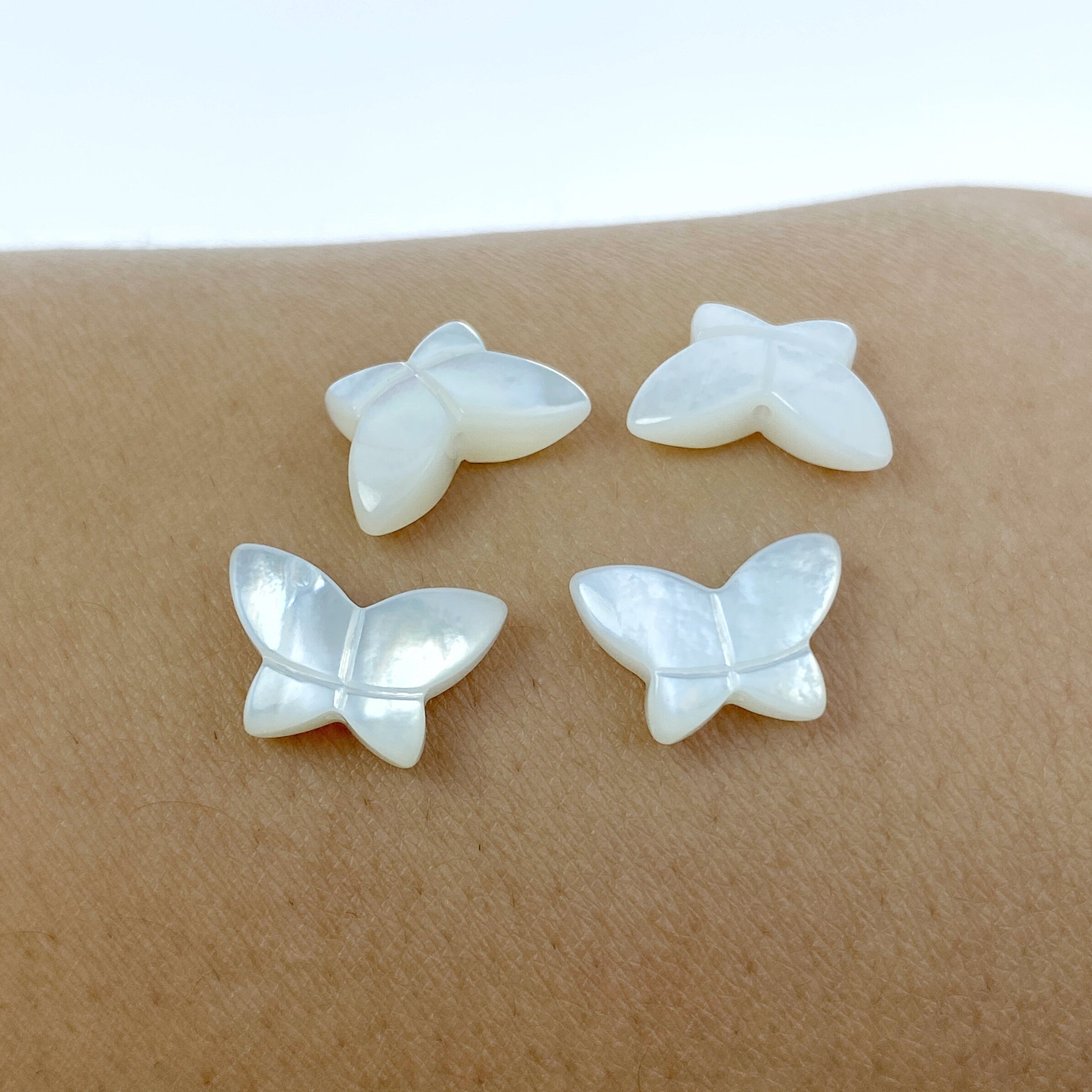 4pc 10mm x 12mm Organic Hand Carved White Mother of Pearl Butterfly Beads WM-0142