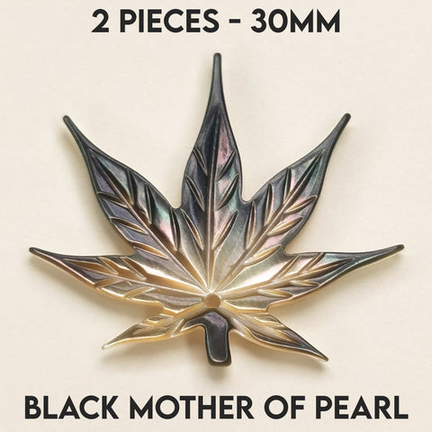 2pc Cannabis Hemp Black Mother of Pearl 30mm Leaf Carved Pendant Beads For DIY Jewelry Making Earrings Natural Organic BM-0110