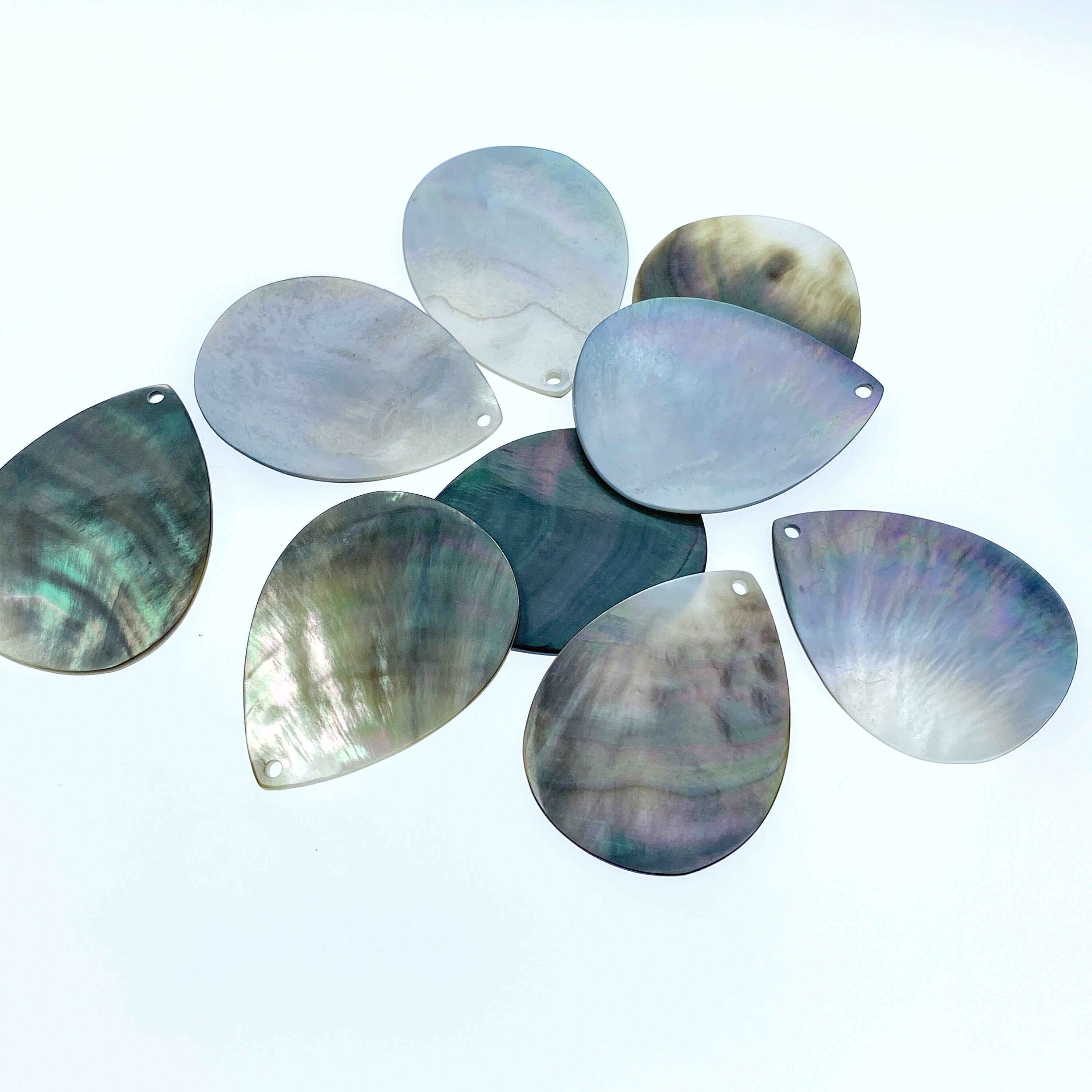 6pc 30mm x 40mm Black Mother of Pearl Tear Drop Disc Pendants BM-0023