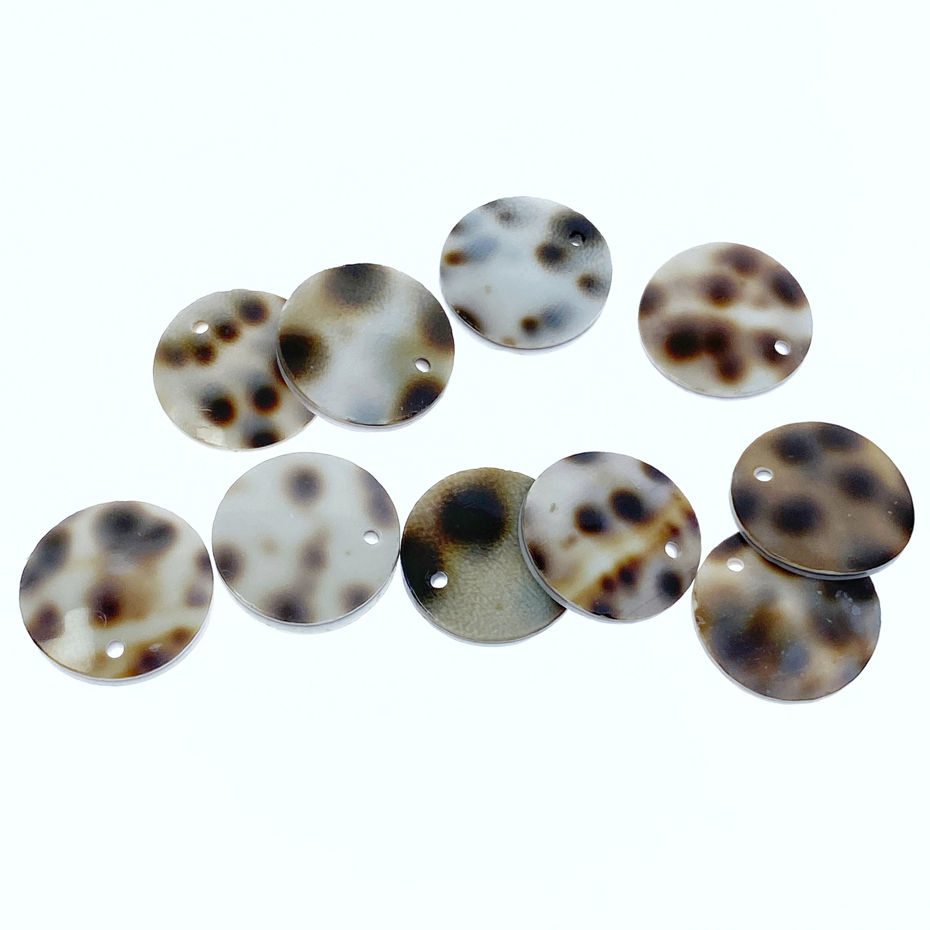 10pc Polka Dot Conus Disc Beads 15mm Natural Shell Round Disc Pendants