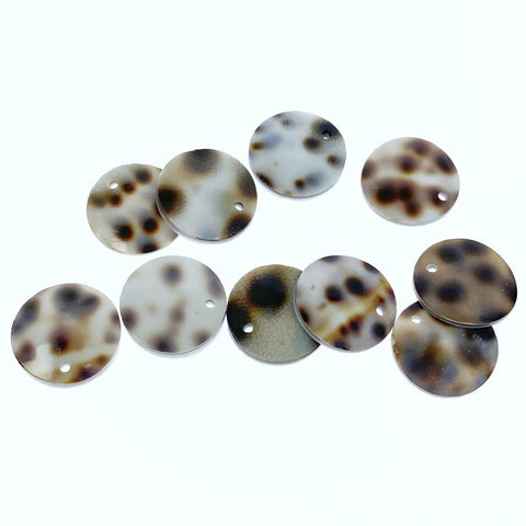 10pc Polka Dot Conus Disc Beads 15mm Natural Shell Round Disc Pendants