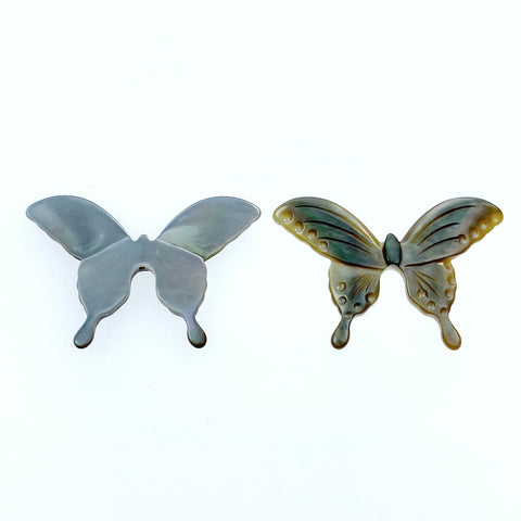 2pc Butterfly Beads Black Mother Of Pearl 30mm Charms Pendants For Jewelry Making Hand Made Black Pearl Beads Organic Hand Carved BM-0056