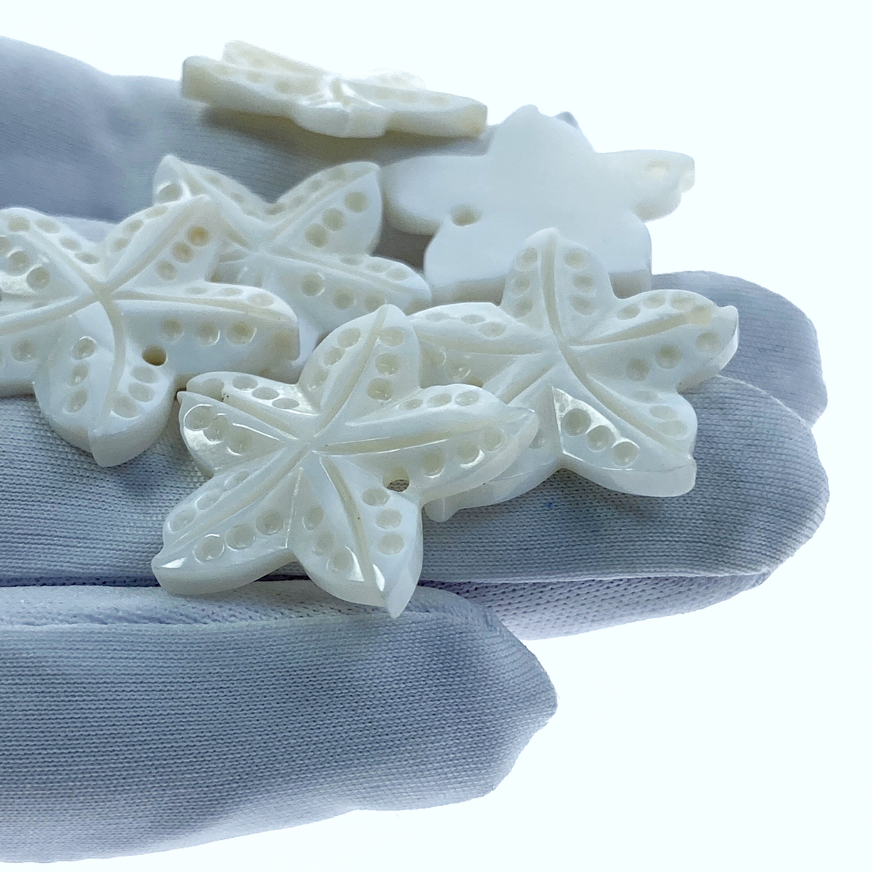 6pc 25mm Hand Carved Freshwater Mother of Pearl Starfish Connectors Pendants FWM-0002