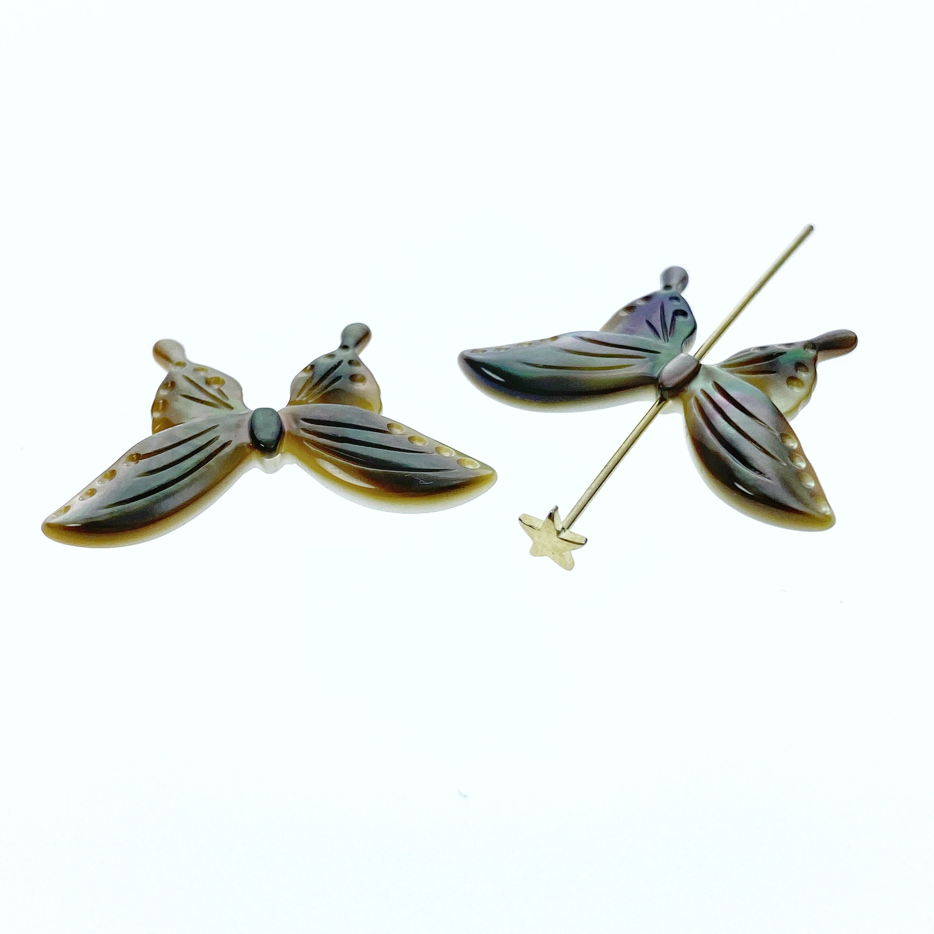 2pc Butterfly Beads Black Mother Of Pearl 30mm Charms Pendants For Jewelry Making Hand Made Black Pearl Beads Organic Hand Carved BM-0056