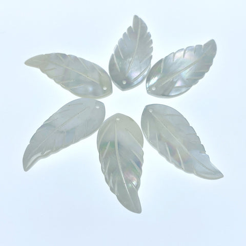 13mm x 30mm White Mother of Pearl Hand Carved Leaf Pendants WM-0173