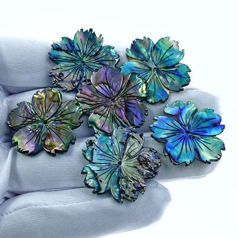 2pc Hibiscus Flower Natural Abalone Shell Beads Charms Pendants 25mm Jewelry Earrings Making Hawaii Tropical Flowers Hand Carved AB-0024