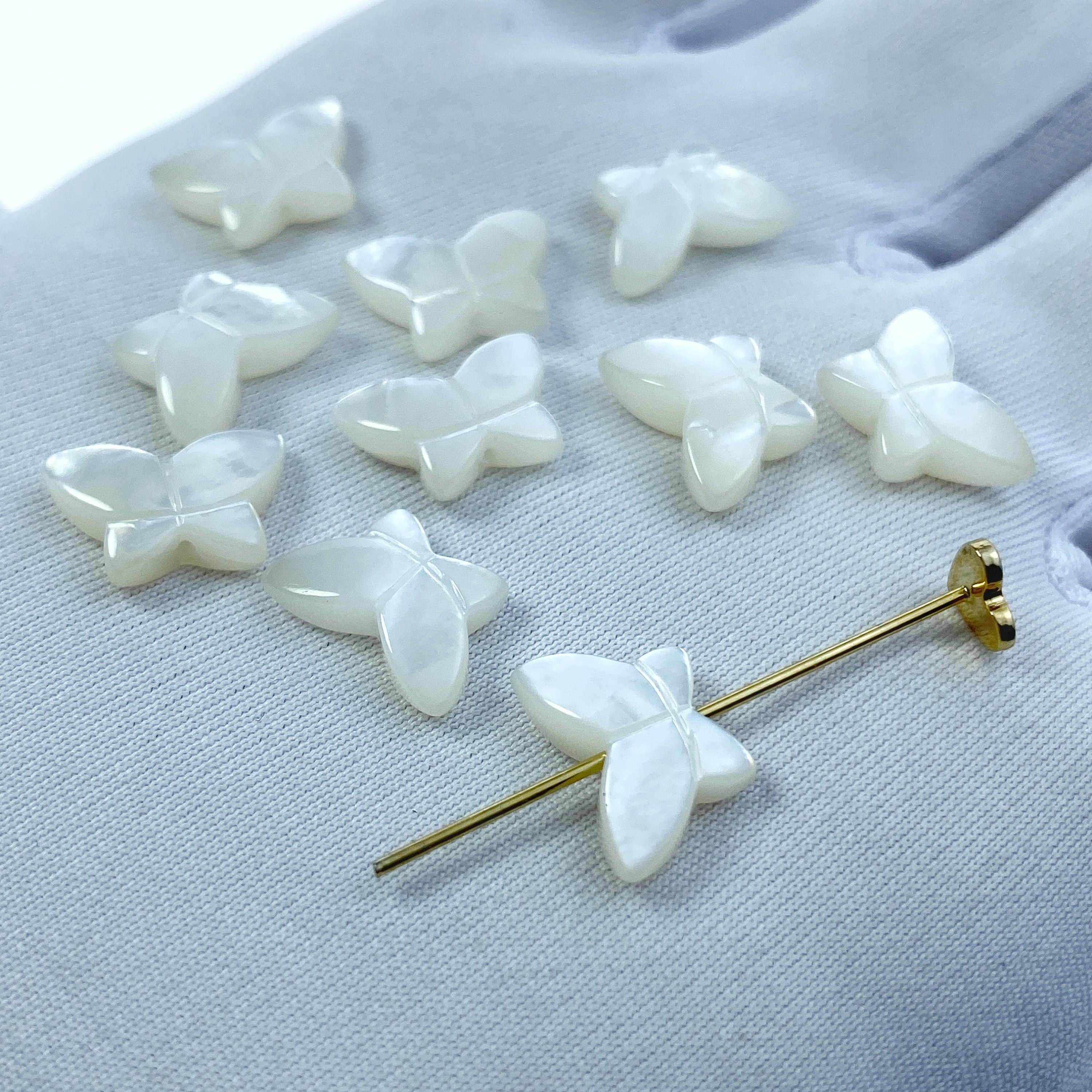 4pc 10mm x 12mm Organic Hand Carved White Mother of Pearl Butterfly Beads WM-0142